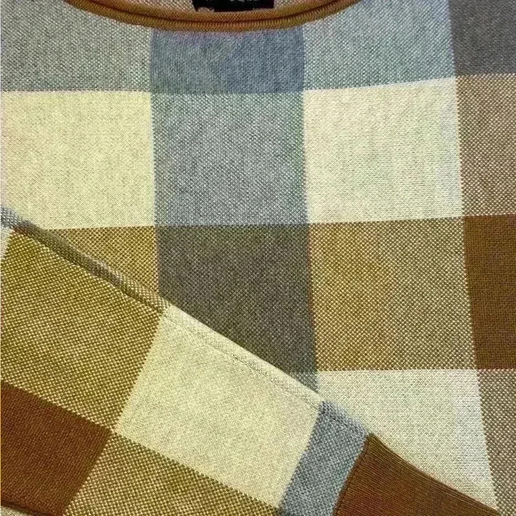 Cynthia Rowley Plaid Crew Neck Sweater - Blue, Cream, Brown- Women’s Size Large - Picture 8 of 13